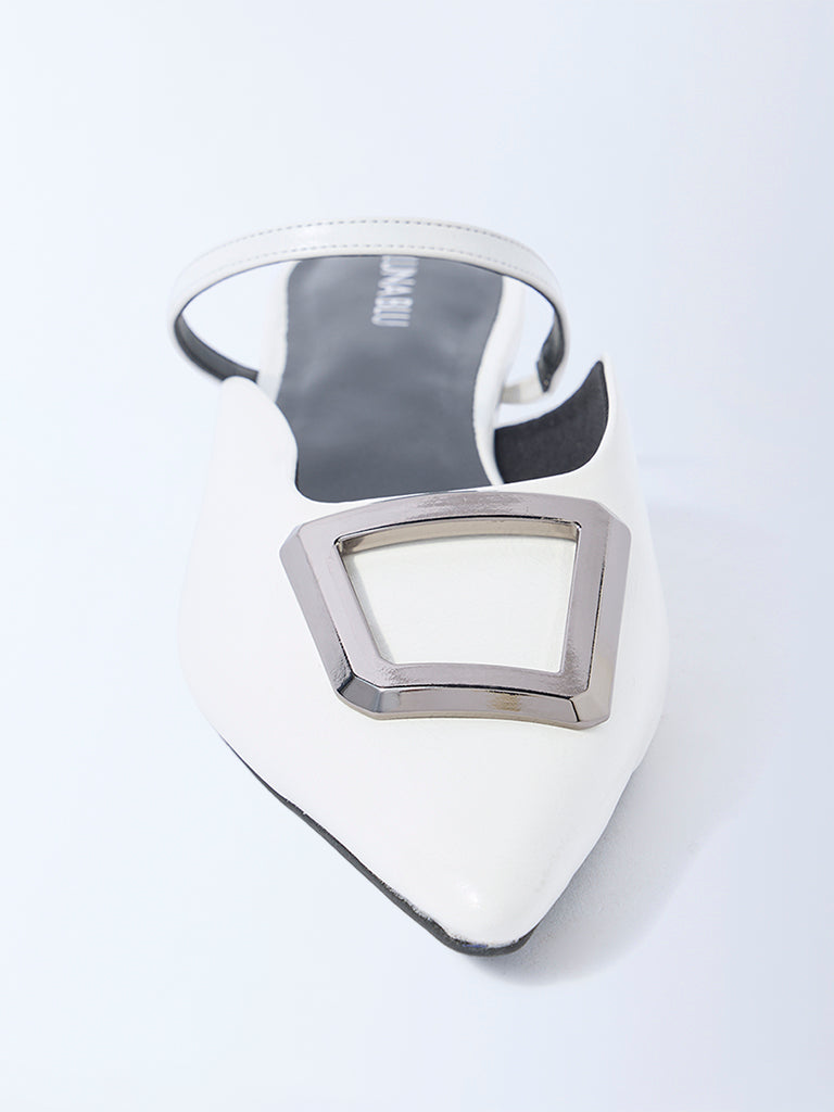 LUNA BLU White Buckle-Detailed Mules