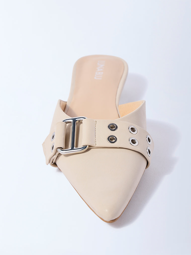 Westside LUNA BLU Women's Ivory Pointed-Toe Mules for Casual Wear Front view