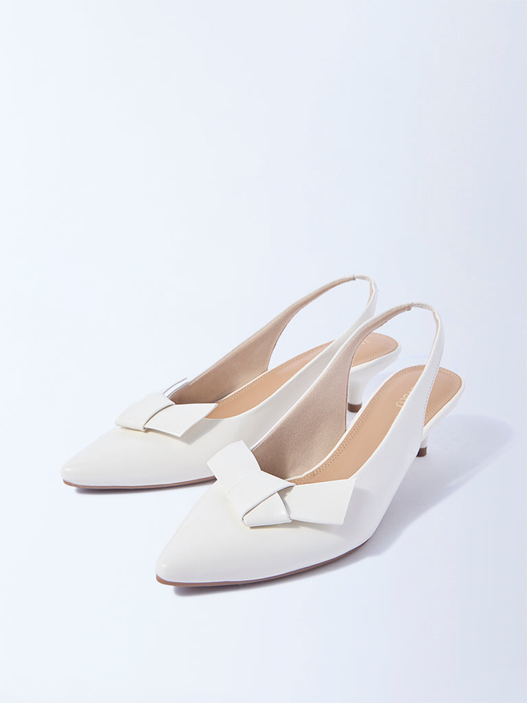 LUNA BLU White Bow Detailed Slingback Mules