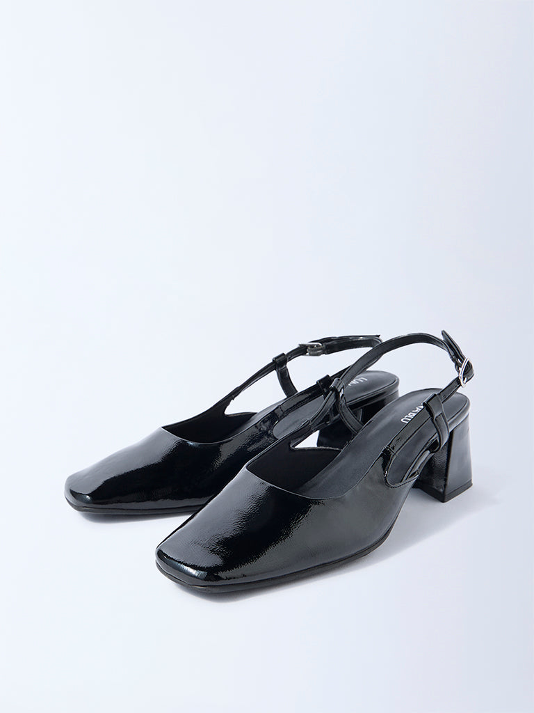 LUNA BLU Black Slingback Block-Heel Mules