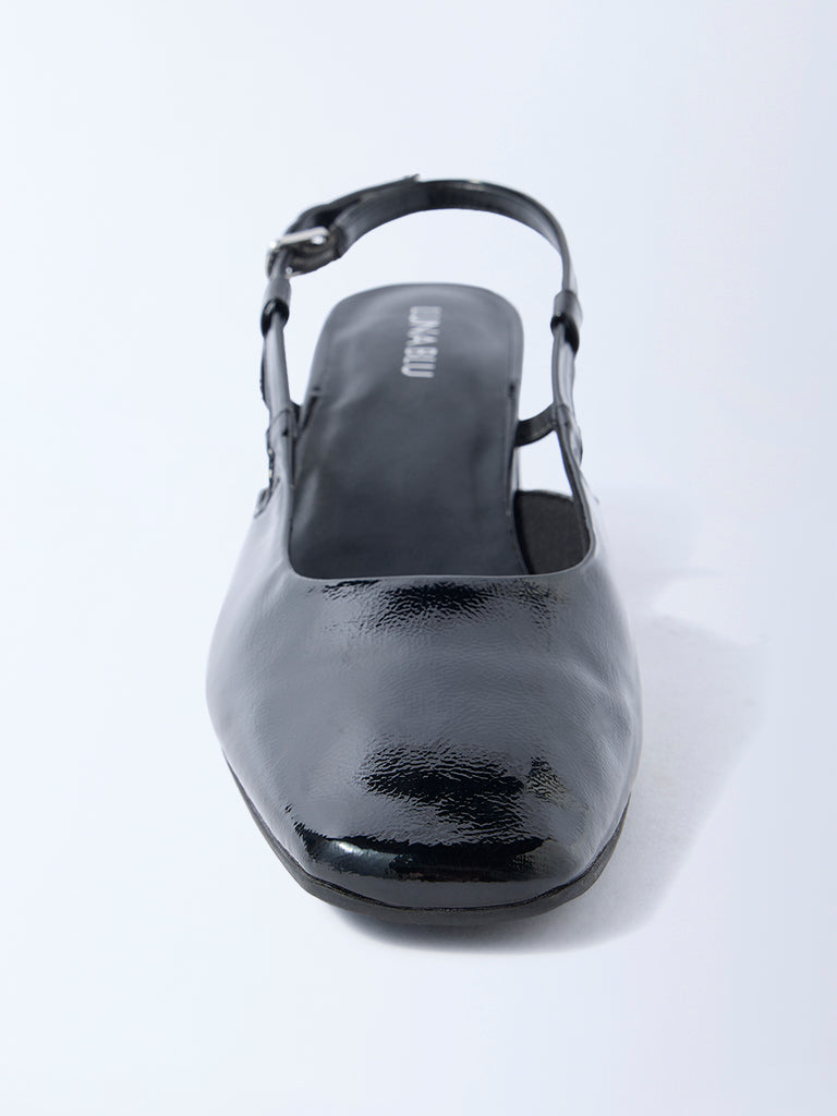 LUNA BLU Black Slingback Block-Heel Mules
