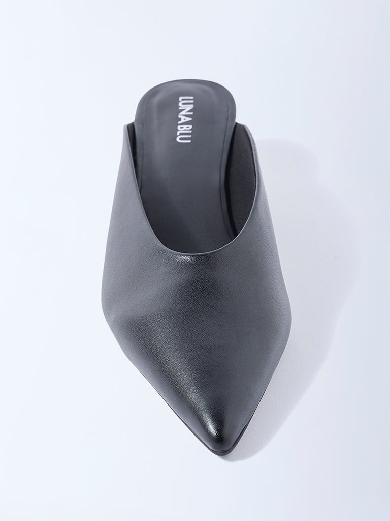 LUNA BLU Black Wedge-Heel Mules