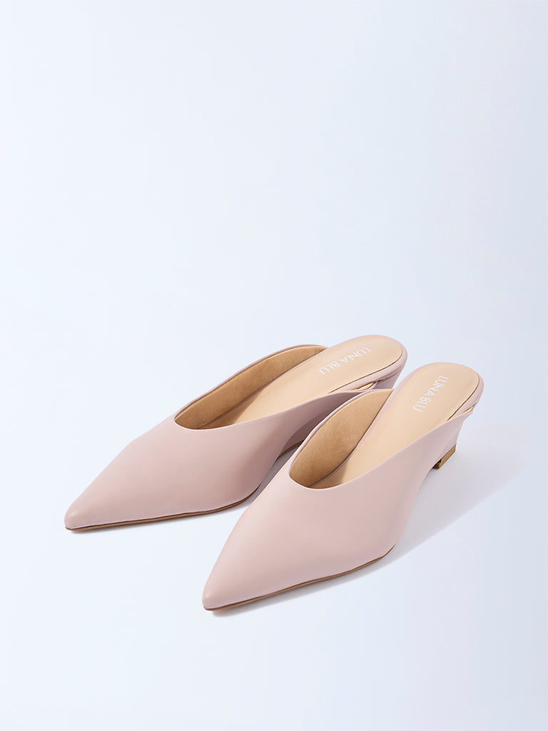 LUNA BLU Blush Pink Wedge-Heel Mules