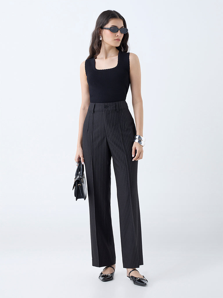 Wardrobe Black Ribbed-Textured Top