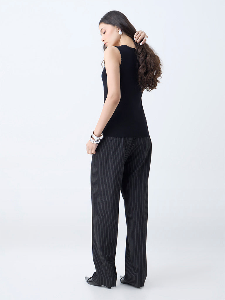 Wardrobe Black Ribbed-Textured Top