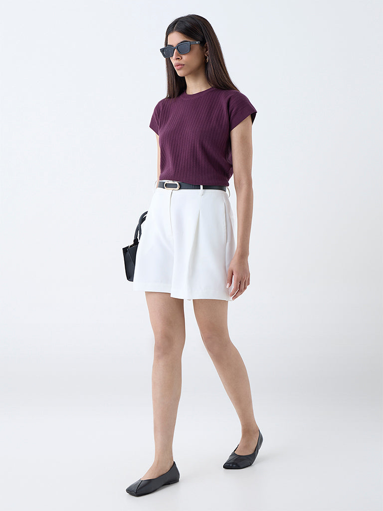 Wardrobe Plum Self-Striped T-Shirt