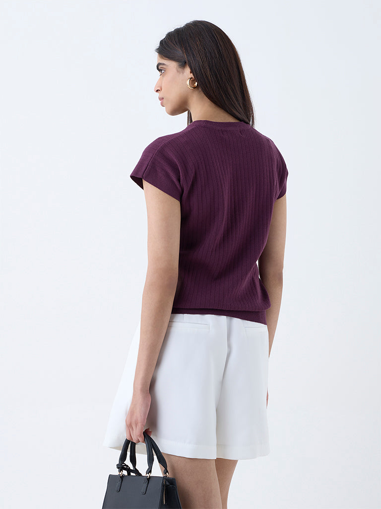 Wardrobe Plum Self-Striped T-Shirt