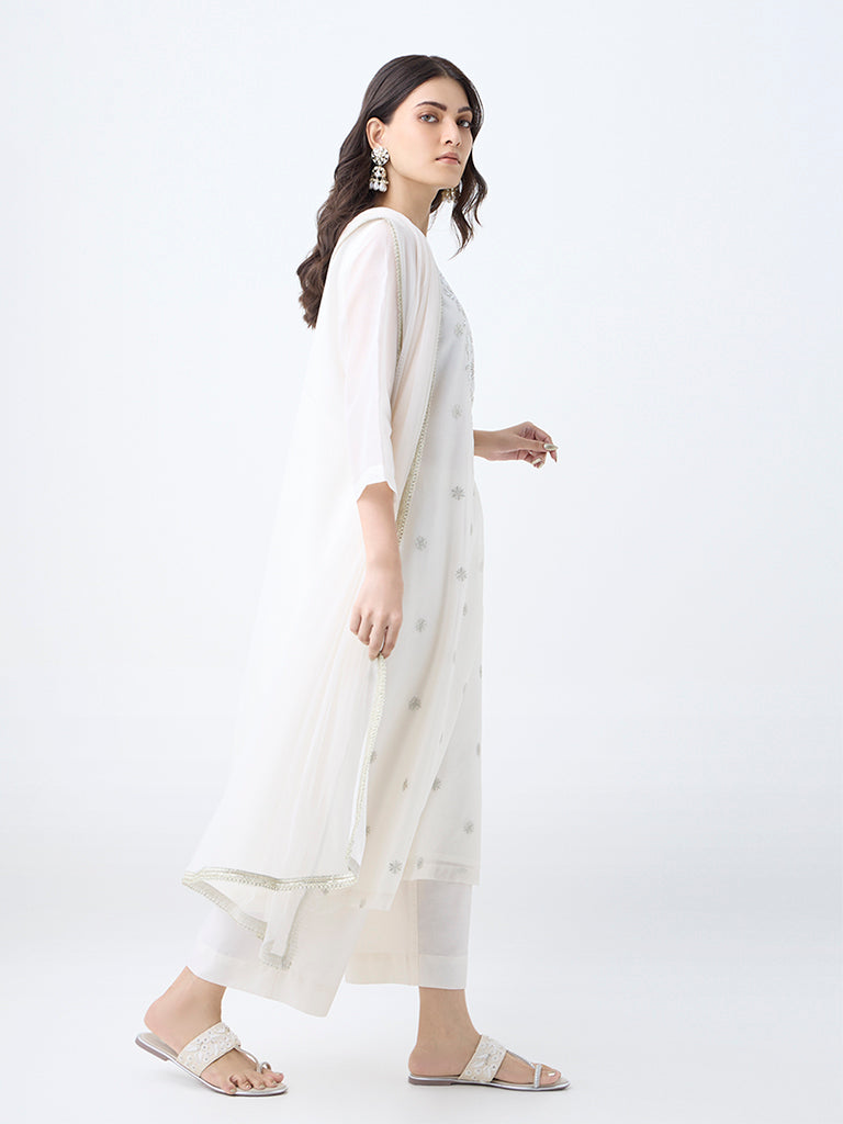 Buy Vark Off-White Embellished Cotton-Blend A-Line Ethnic Set from
