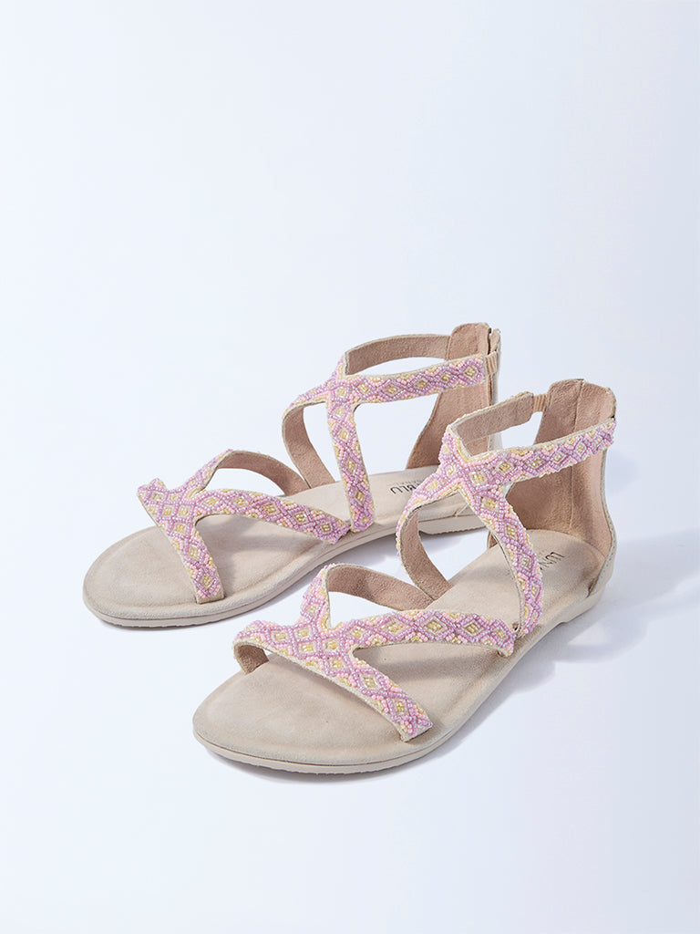 LUNA BLU Pink Embellished Gladiator Sandals