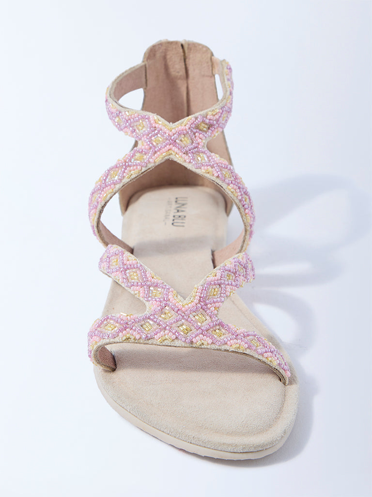 LUNA BLU Pink Embellished Gladiator Sandals