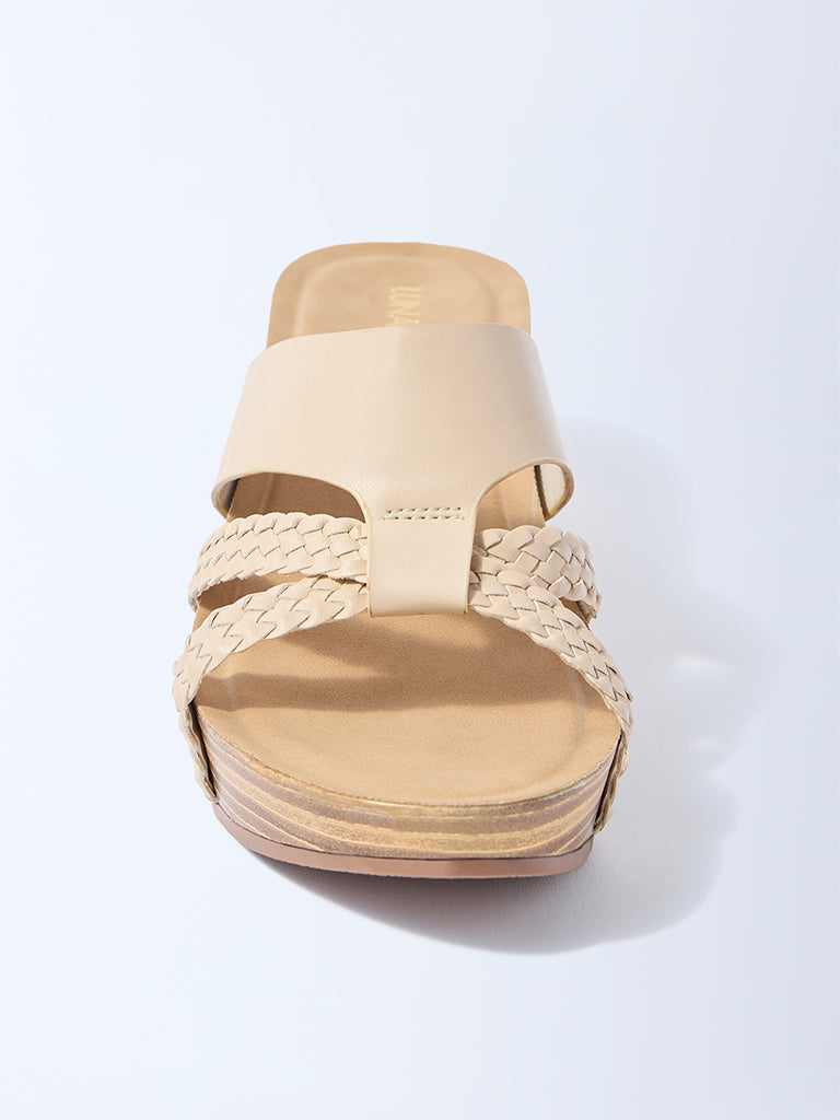 Westside LUNA BLU Women's Beige Multi-Strap Wedge Sandals for Casual Wear Top View