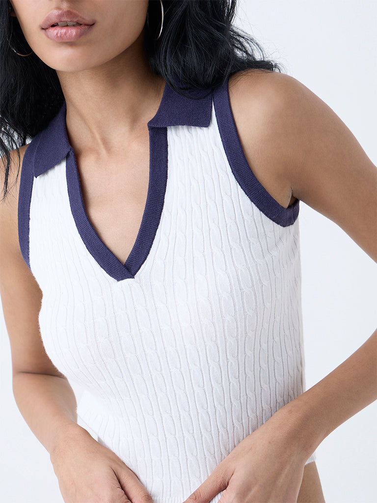 Westside Nuon Women's White Cable-Knitted Top for Casual Wear Zoomed View