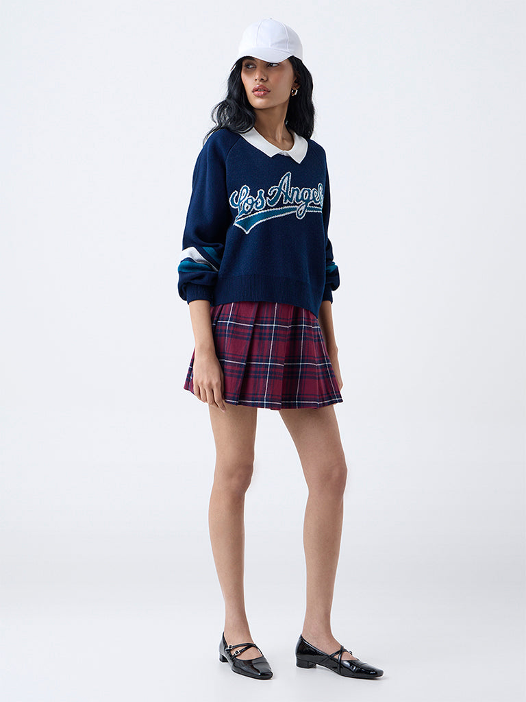Nuon Navy Text Detailed Sweater