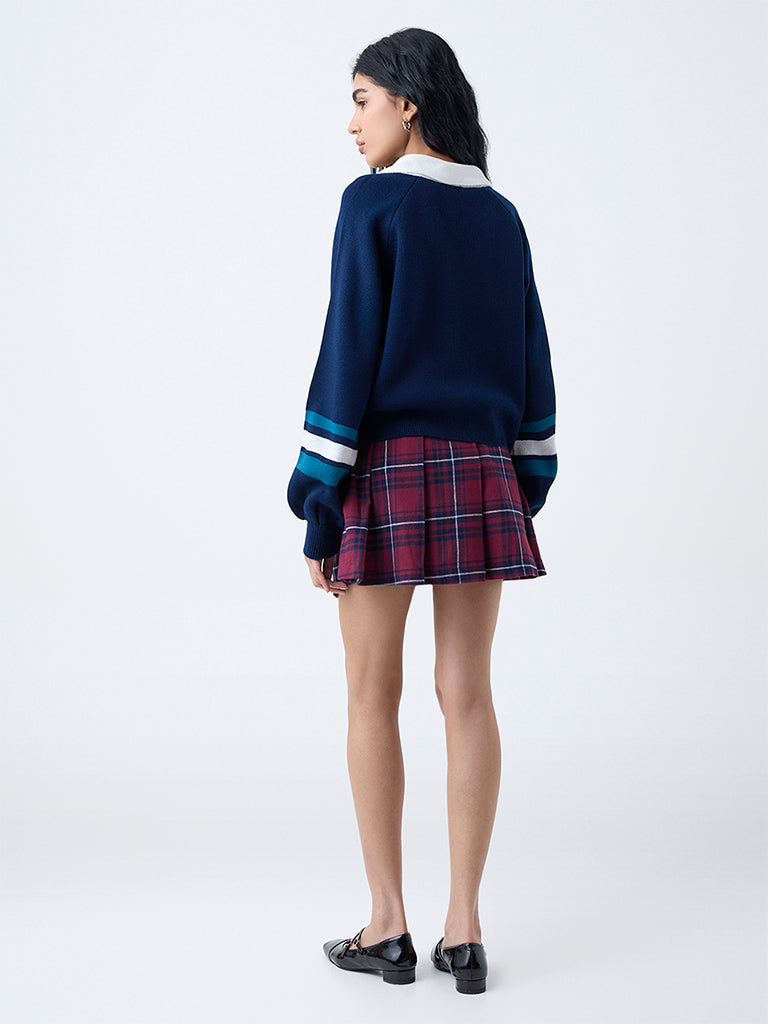 Nuon Navy Text Detailed Sweater