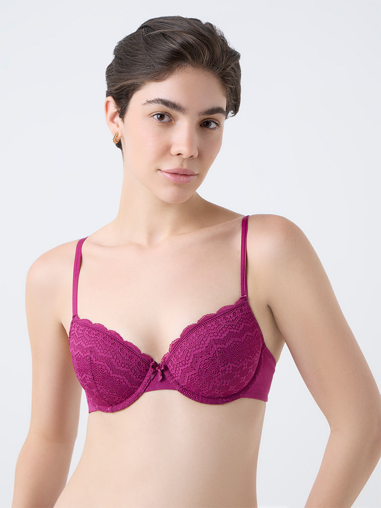Wunderlove Magenta Lace Design Underwired Bra