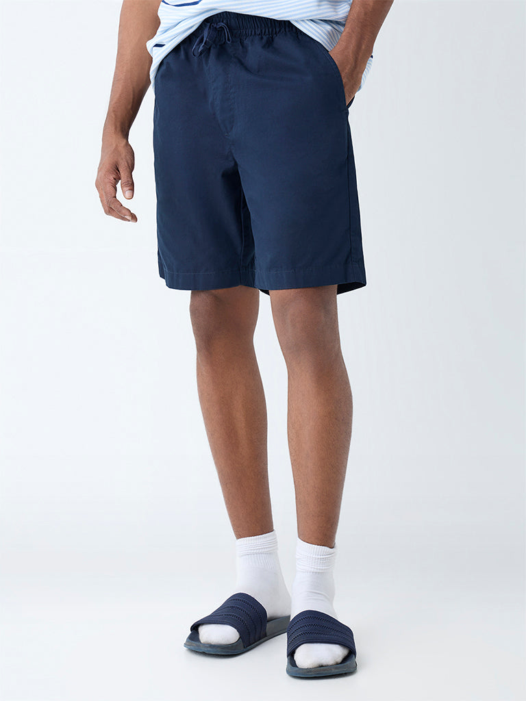 WES Lounge Navy Relaxed-Fit Mid-Rise Cotton Shorts