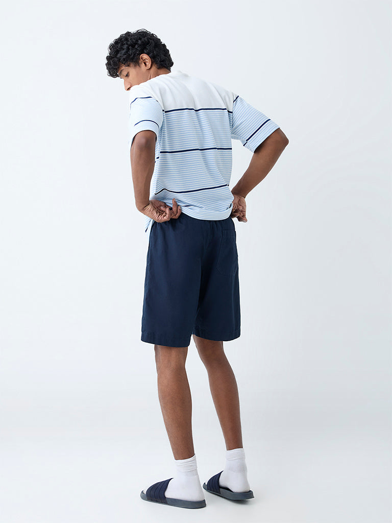 WES Lounge Navy Relaxed-Fit Mid-Rise Cotton Shorts