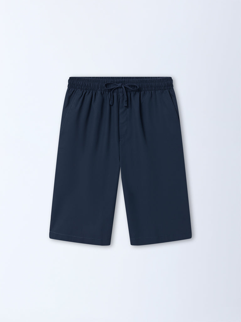 WES Lounge Navy Relaxed-Fit Mid-Rise Cotton Shorts