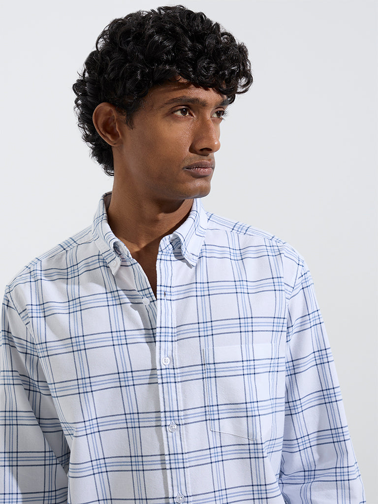 WES Casuals White Checks Design Relaxed-Fit Cotton Shirt