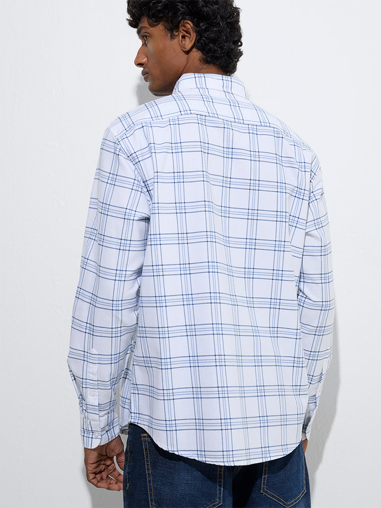 WES Casuals White Checks Design Relaxed-Fit Cotton Shirt