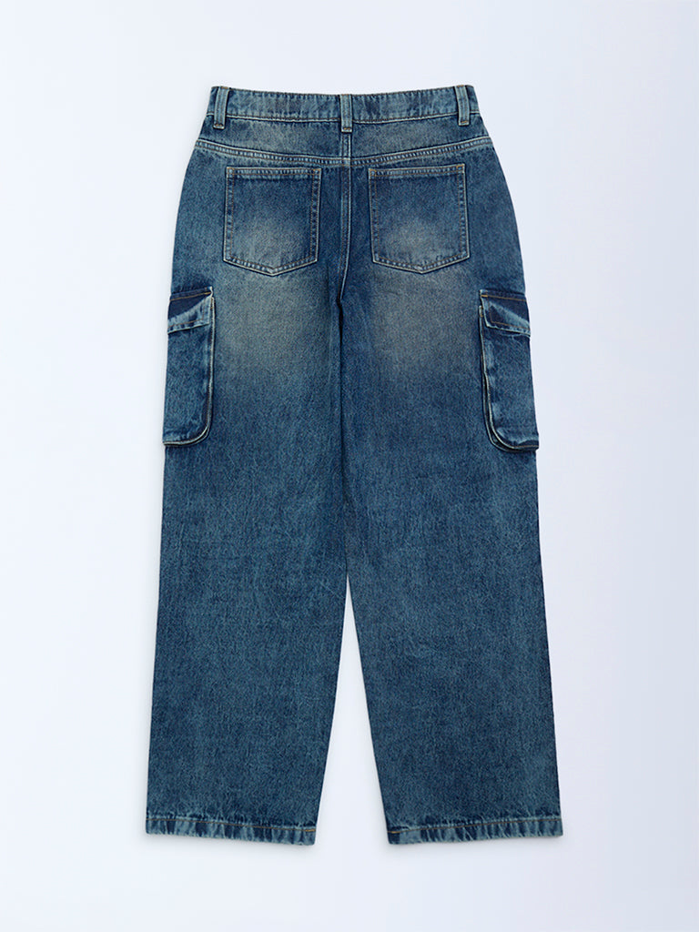 Boys Blue Washed Relaxed-Fit Mid-Rise Jeans