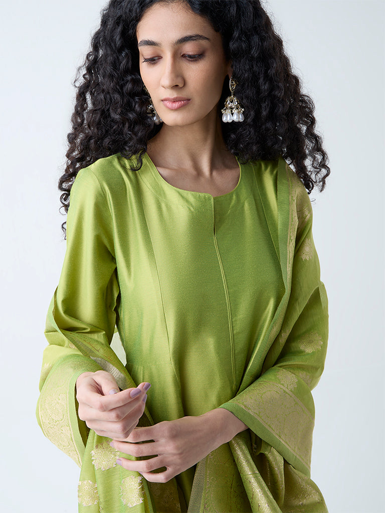 Vark Lime Anarkali Ethnic Set