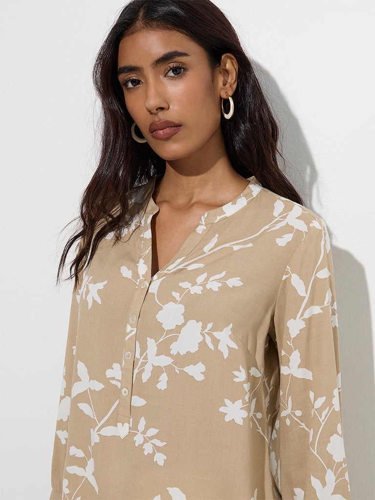 Westside Utsa Women's Beige Floral Pattern Tunic for Everyday Zoomed View