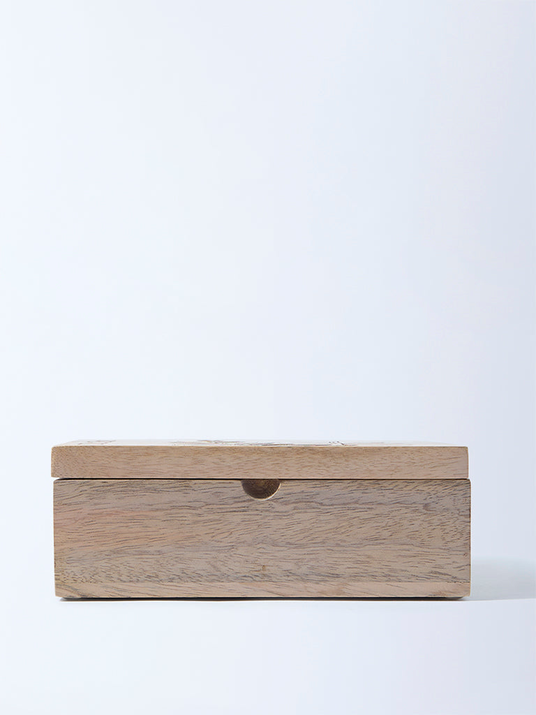 Westside Home Beige Leaf Etched Wooden Nut Box