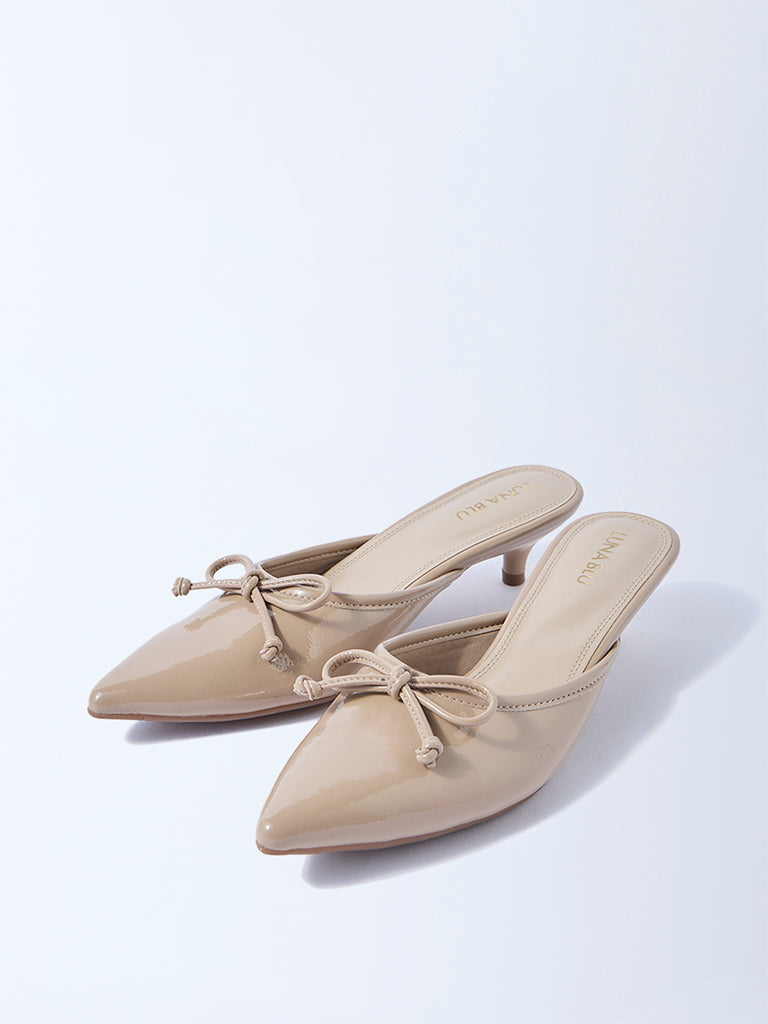 LUNA BLU Beige Bow-Detailed Mules