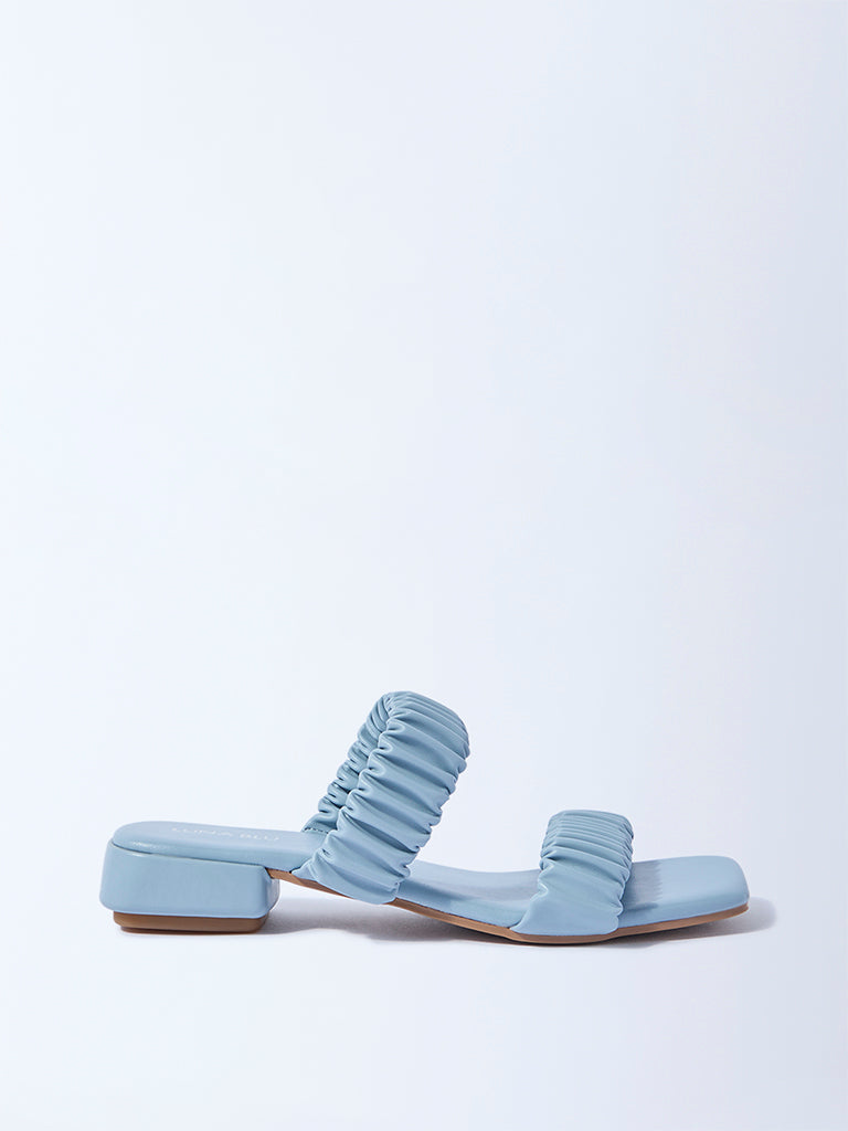 Westside LUNA BLU Women's Blue Ruched Slip-On Sandals for Casual Wear Side View