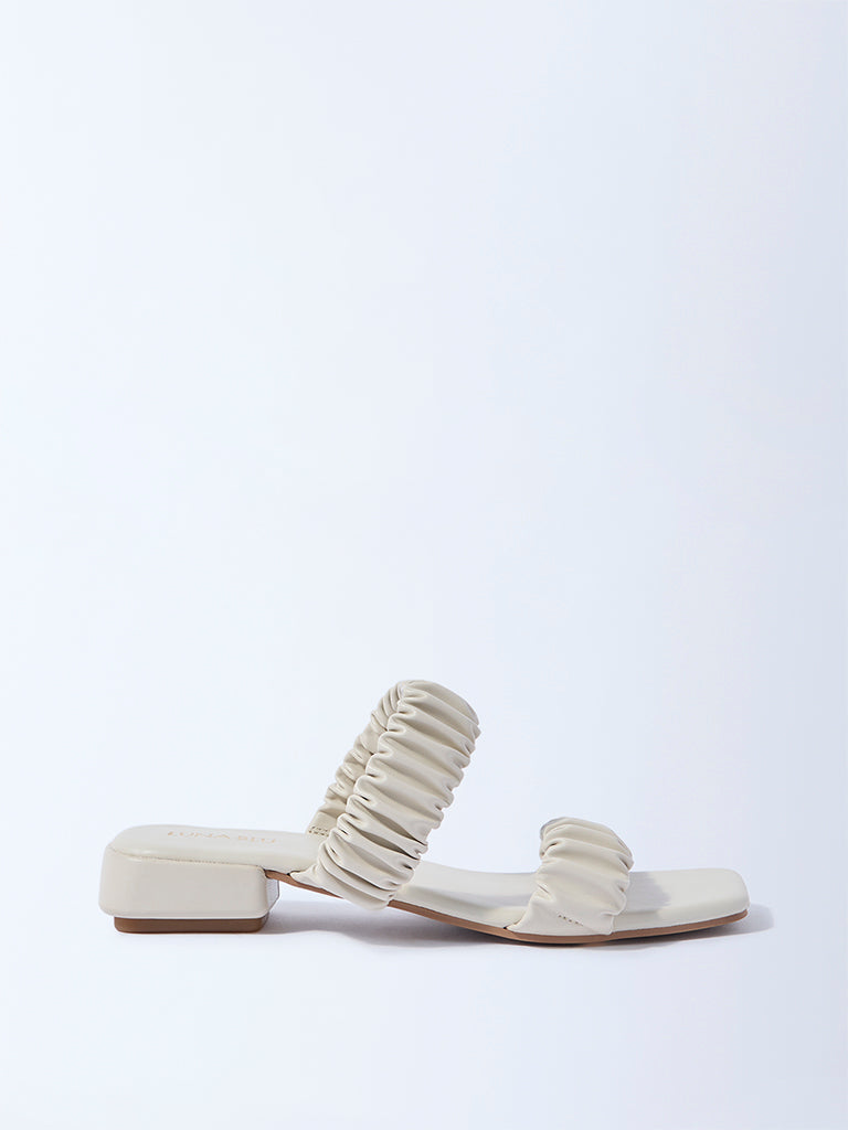 Westside LUNA BLU Women's Ivory Ruched Slip-On Sandals for Casual Wear Side View