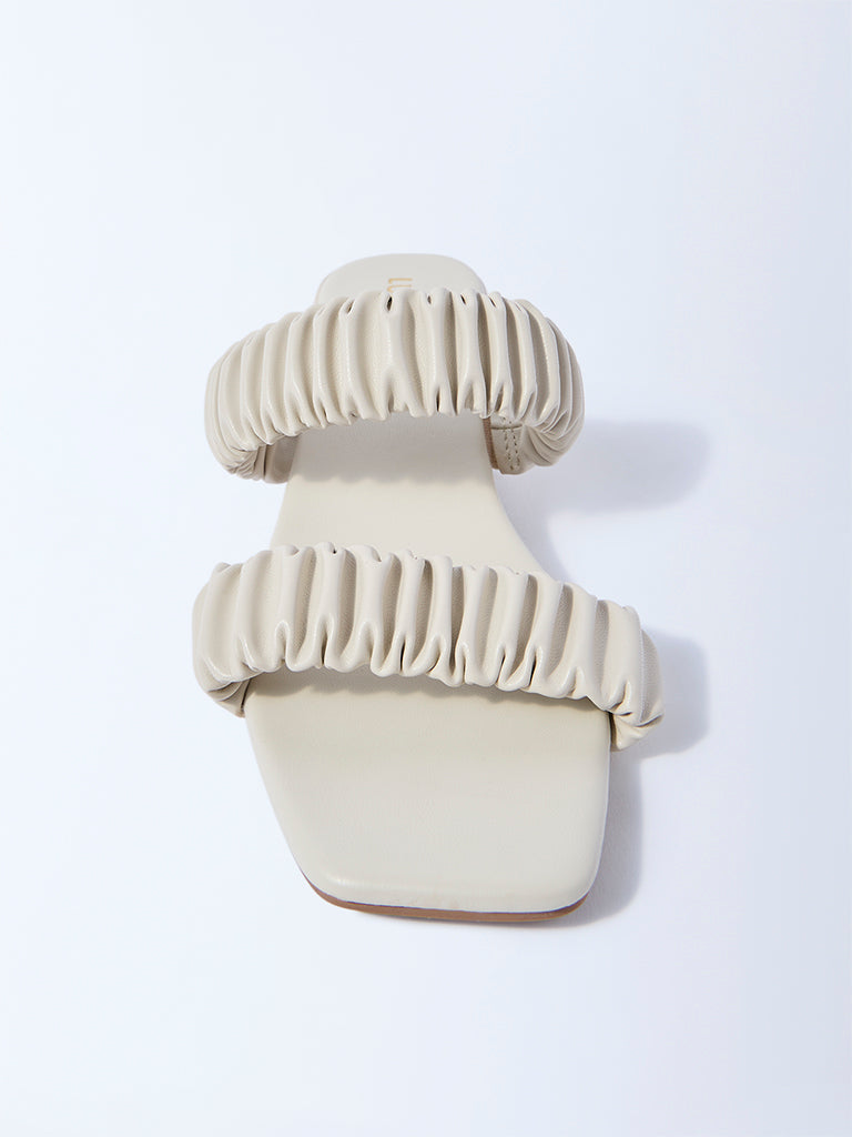 Westside LUNA BLU Women's Ivory Ruched Slip-On Sandals for Casual Wear Front view