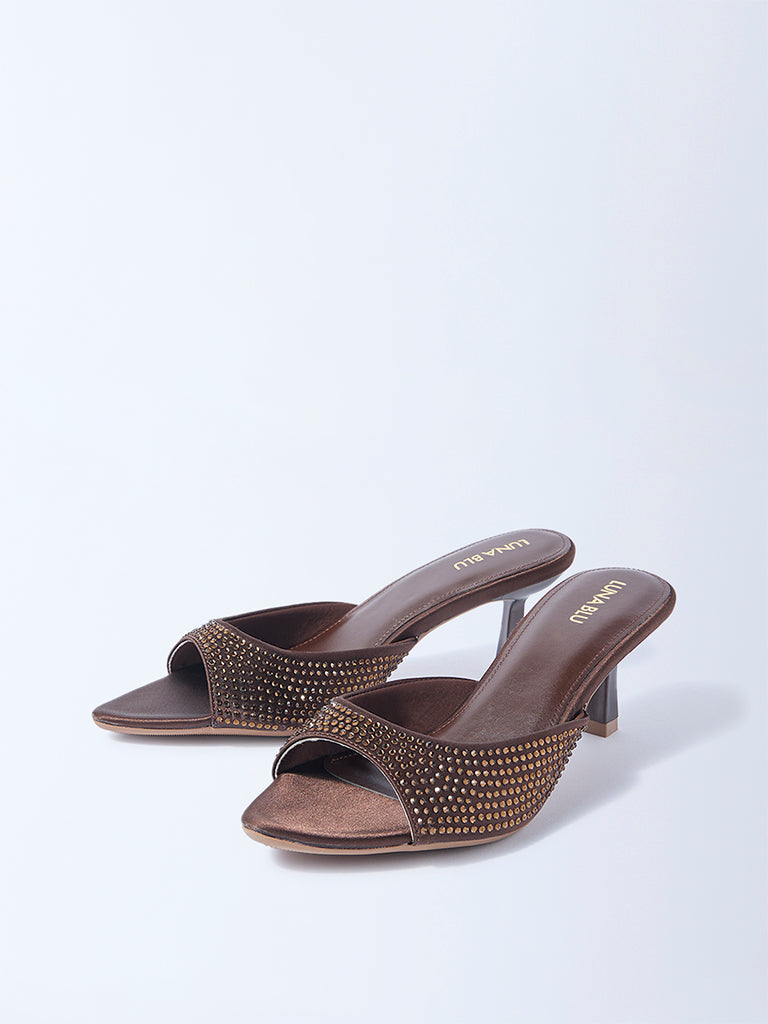 LUNA BLU Brown Diamante Embellished Heel Sandals
