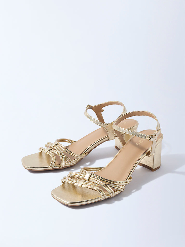 Buy LUNA BLU Gold Multi-Strap Block-Heel Sandals from Westside