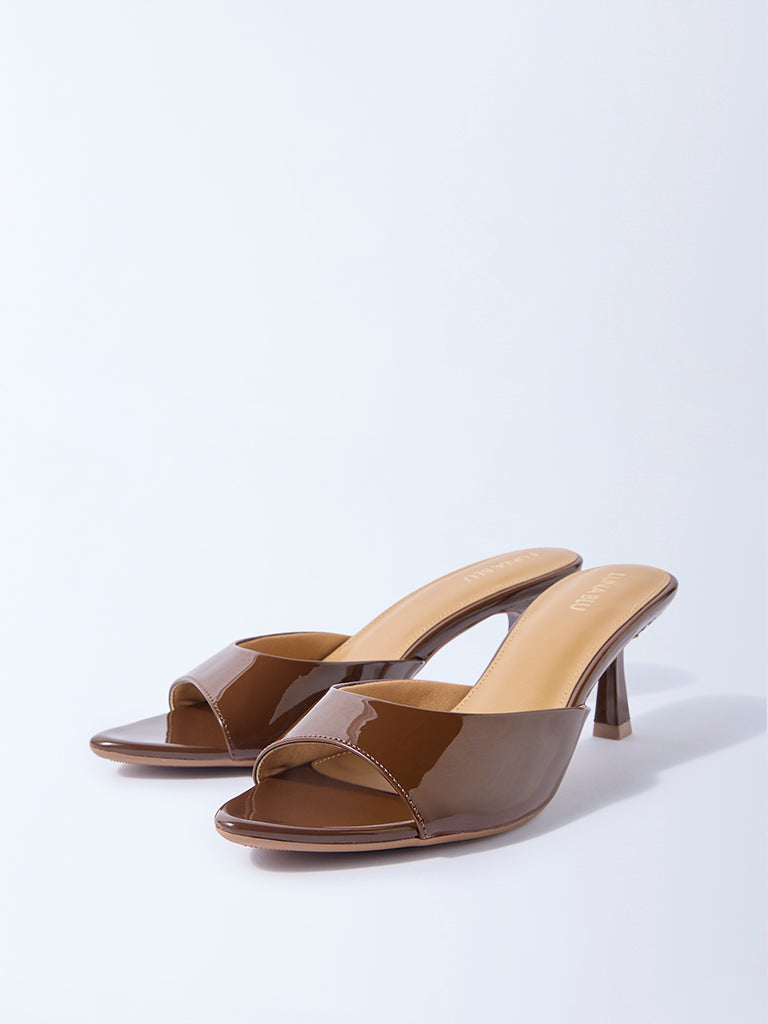 LUNA BLU Brown Solid Kitten Heel Sandals