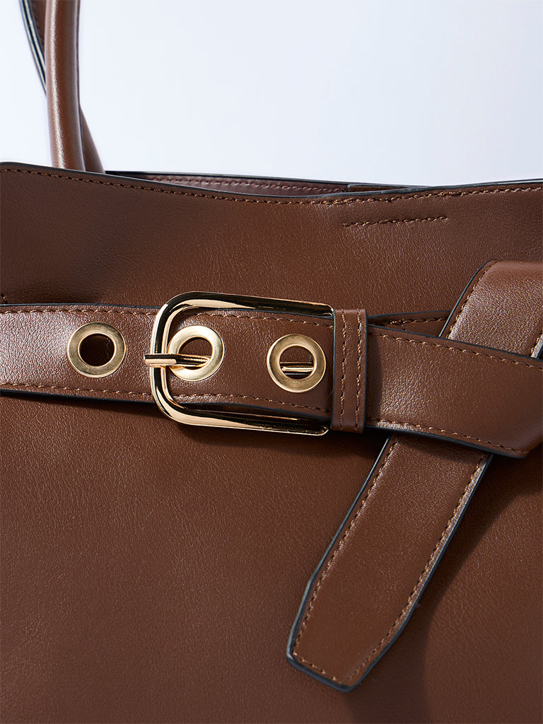 Westside Brown Buckle-Detailed Tote Bag