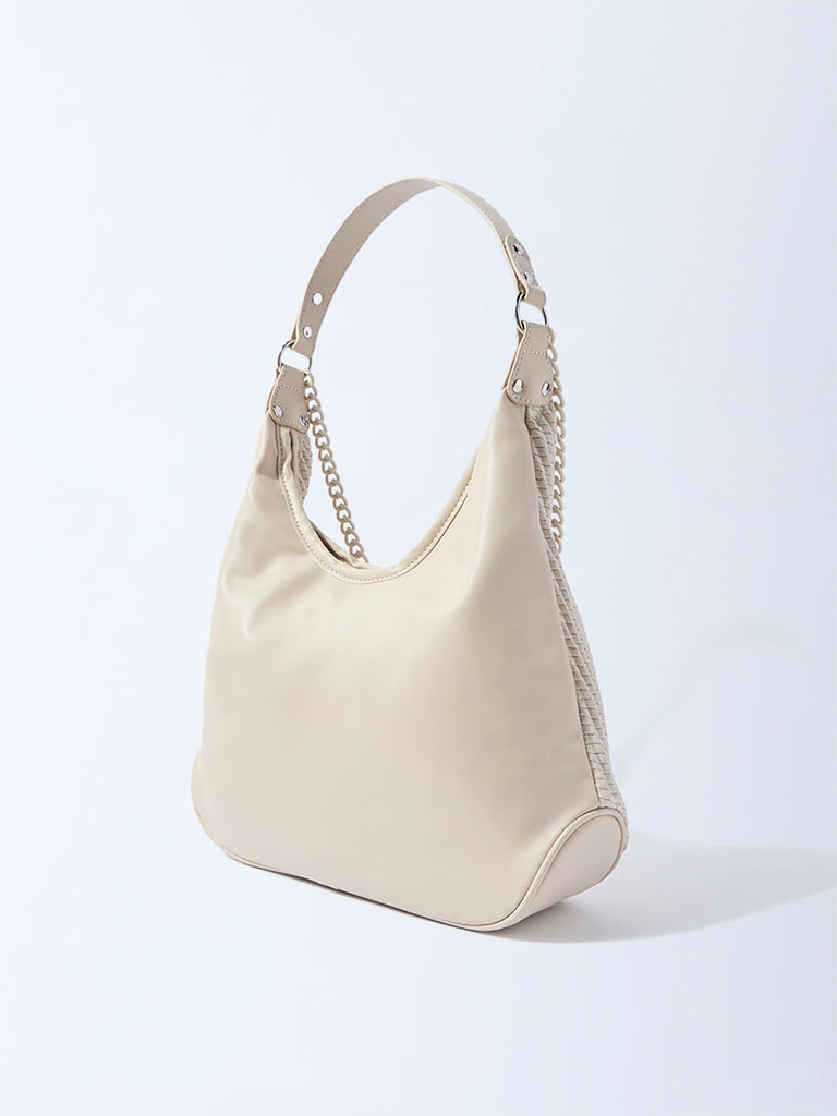 ショルダーバッグ・ポシェット Off-White Edge Weaving Shoulder Bag - Leather - Beige Off White Faux Leather Woven Crossbody Bag | New Look