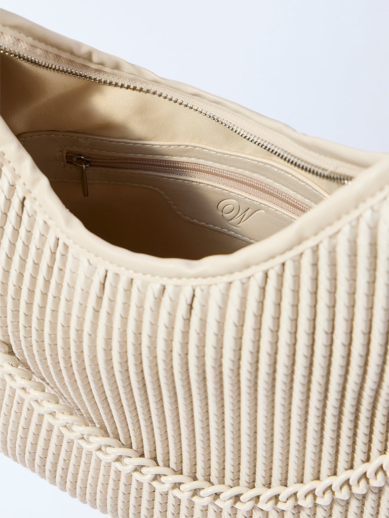 Westside Off-White Self-Textured Shoulder Bag