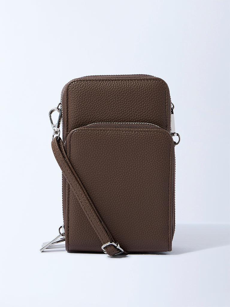 Westside Brown Textured Wallet-Style Sling Bag