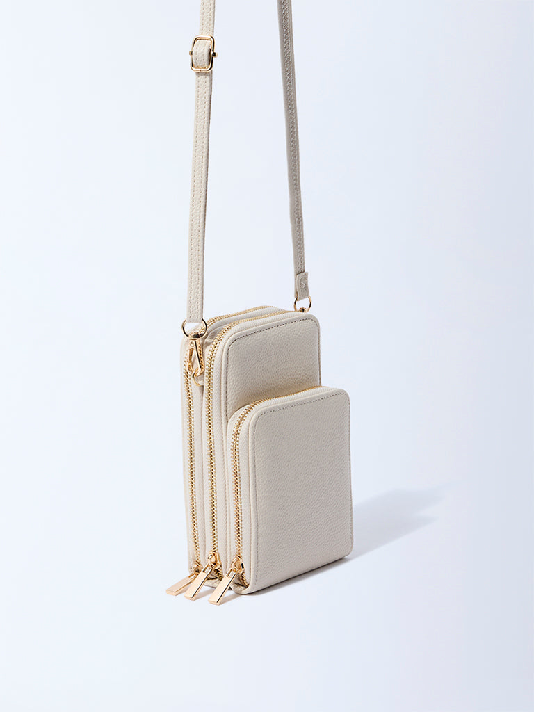 Westside Off-White Textured Wallet-Style Sling Bag
