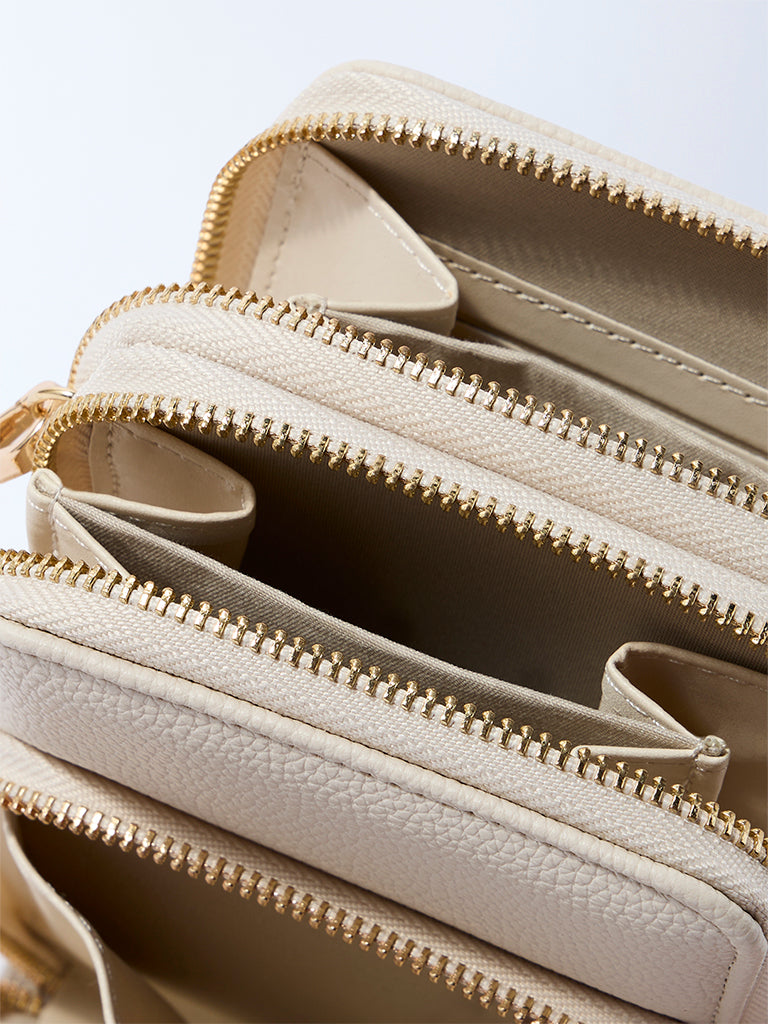 Westside Off-White Textured Wallet-Style Sling Bag
