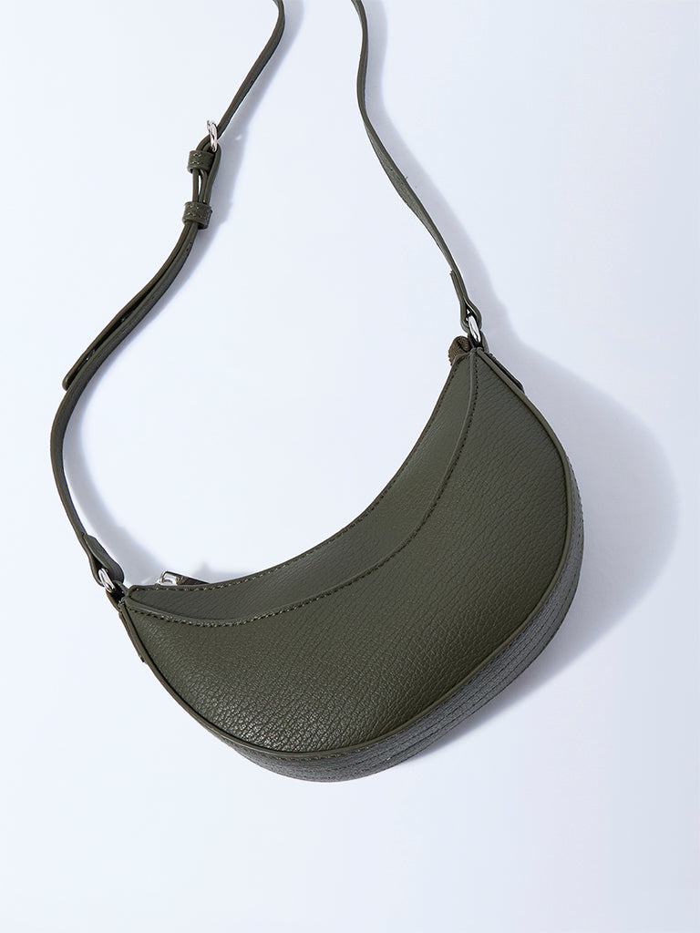 Westside Olive Textured Saddle Bag