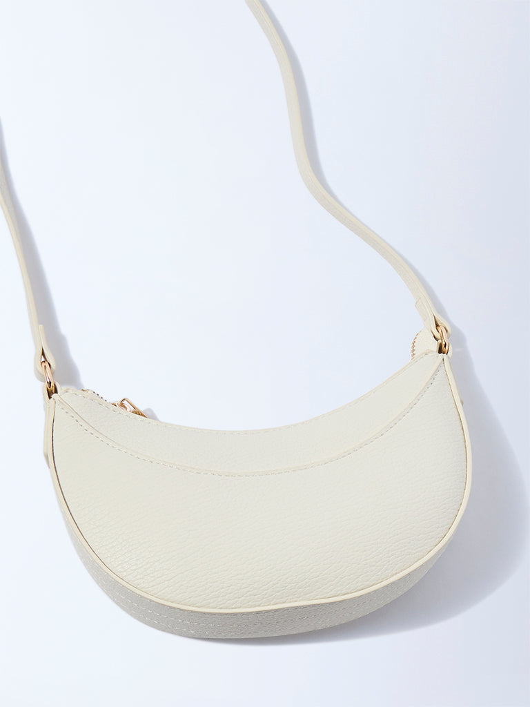 Westside Off-White Textured Saddle Bag