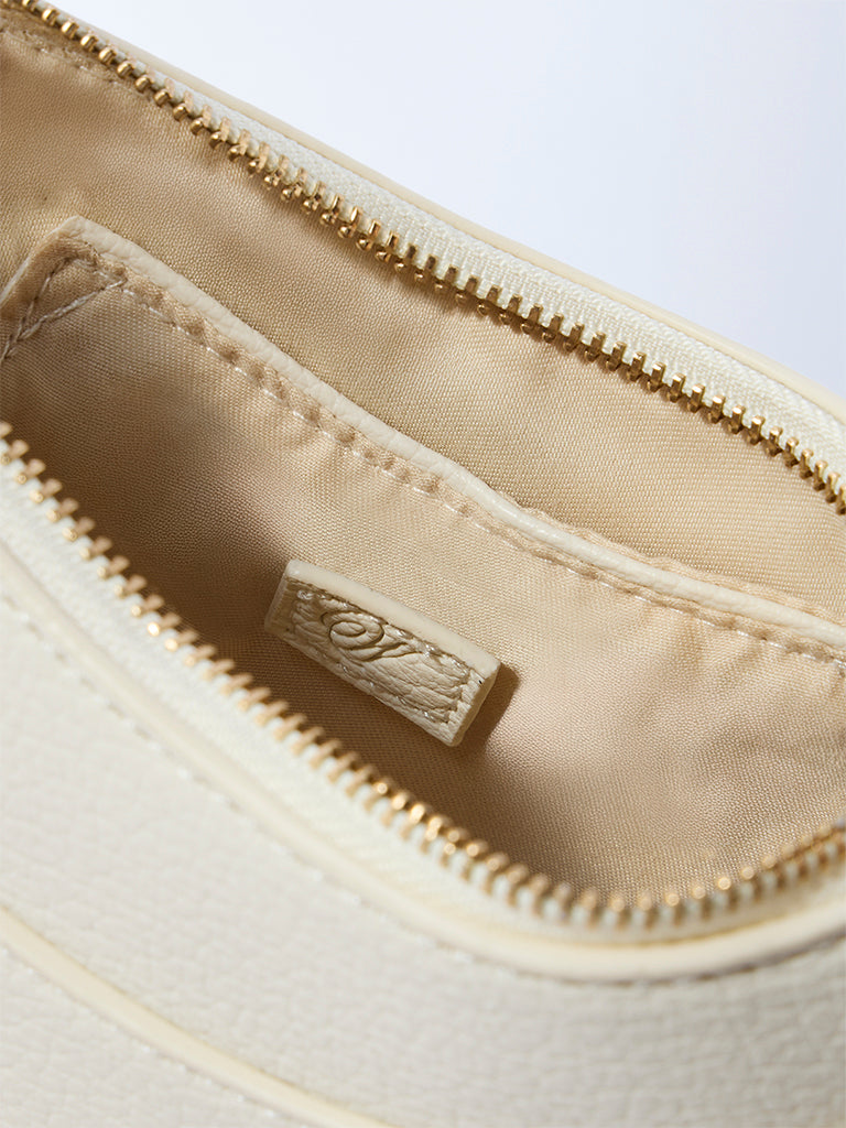 Westside Off-White Textured Saddle Bag