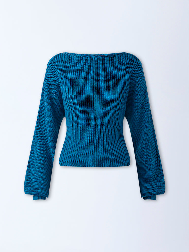 Nuon Teal Knit-Textured Sweater