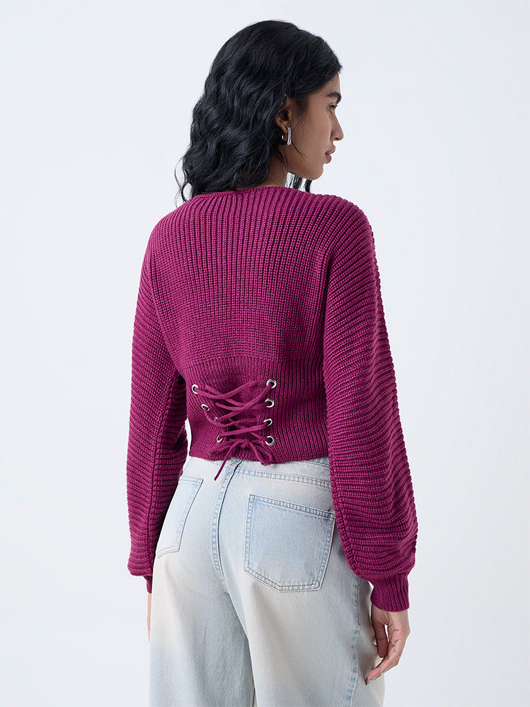 Nuon Magenta Knit-Textured Sweater