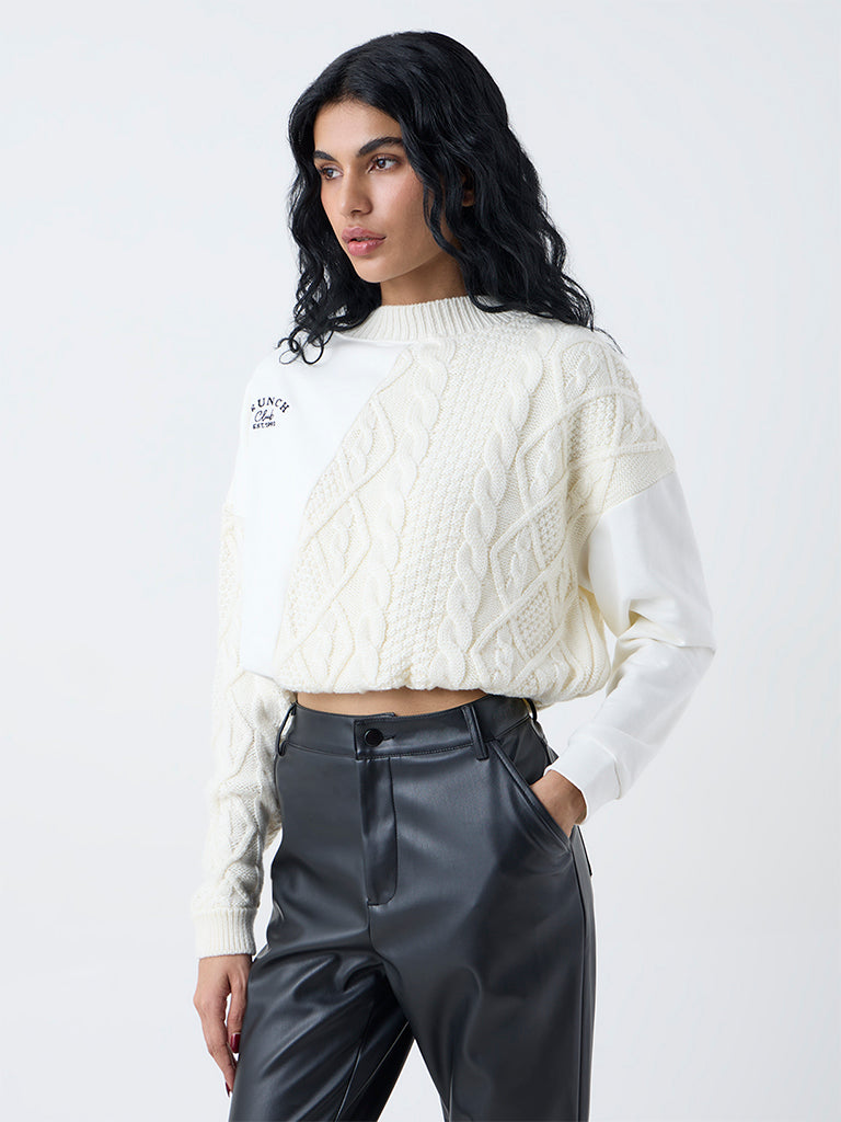 Nuon Off-White Colour-Blocked Sweater