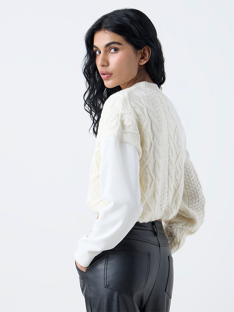 Nuon Off-White Colour-Blocked Sweater