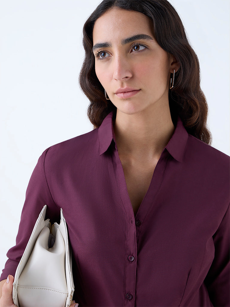 Westside Wardrobe Women's Plum Solid Shirt for Work Wear Zoomed View