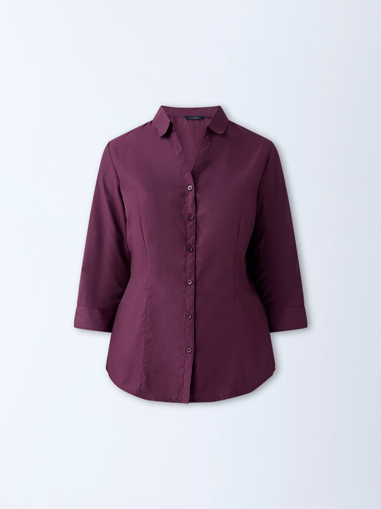 Westside Wardrobe Women's Plum Solid Shirt for Work Wear Flatly
